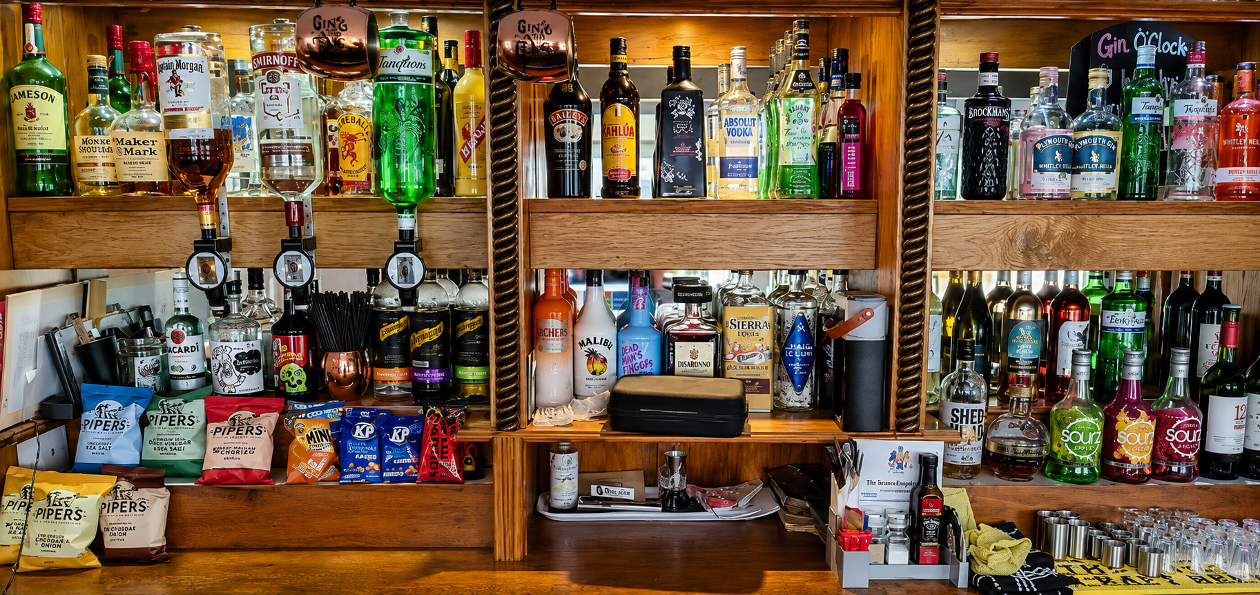 Premium spirits backlit on the shelf